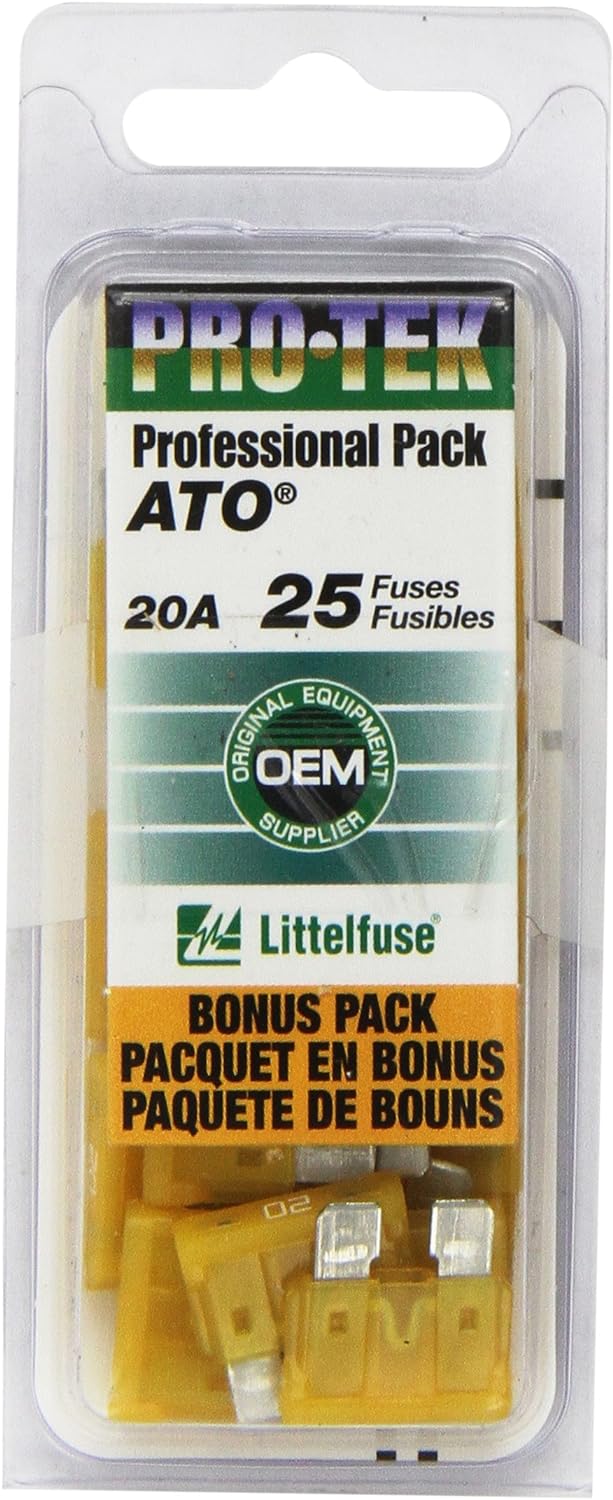 Littelfuse ATO20PRO 20 Amp Fast-Acting Automotive Blade Fuses, Pack of 25