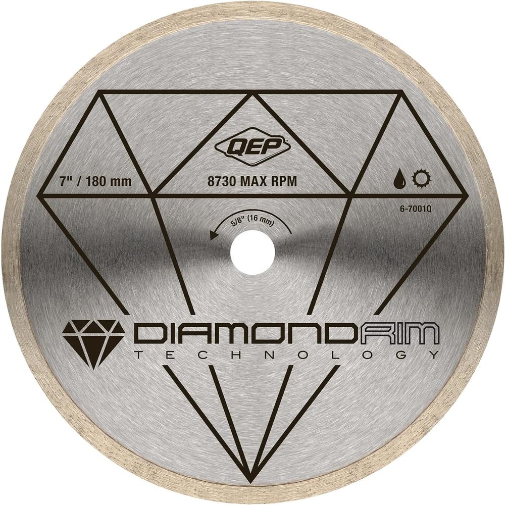 QEP 6-7003Q 7 Inch Diameter Continuous Rim Premium Diamond Blade for Wet Cutting Porcelain and Ceramic Tile, 5/8 Inch Arbor, 8730 M