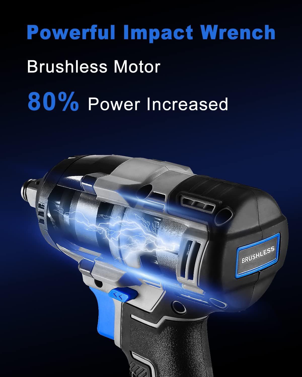 DEKOPRO Cordless Impact Wrench 1/2inch,20V Power Impact Wrench, Powerful Brushless Motor, 3-Variable Speed, Max Torque 258 ft-lbs (350N