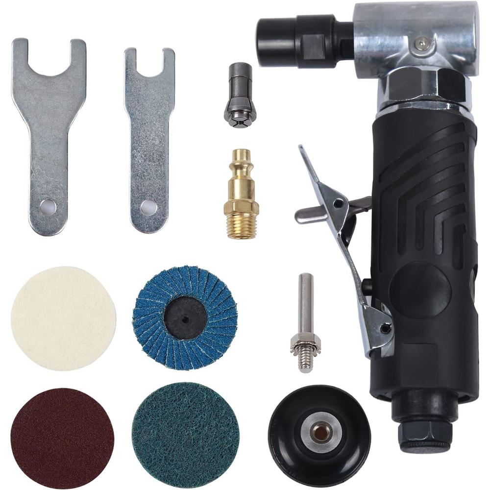 YELWAY Angle Air Die Grinder 1/4 inch with 4 pcs 2" Roll Lock Sanding Discs, 90 Degree Angle Pneumatic Die Grinder