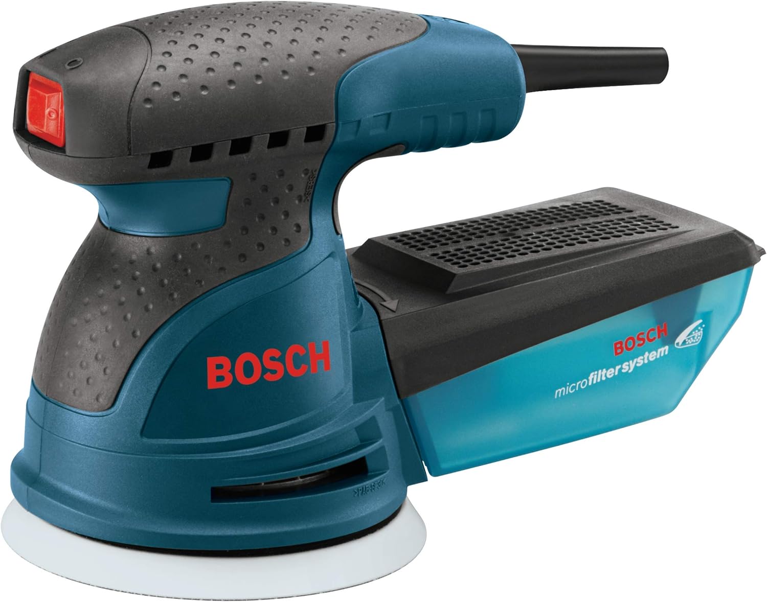 Bosch ROS20VSC Palm Sander 2.5 Amp 5 In. Corded Variable Speed Random Orbital Sander/Polisher Kit with Dust Collector and Soft Carryi