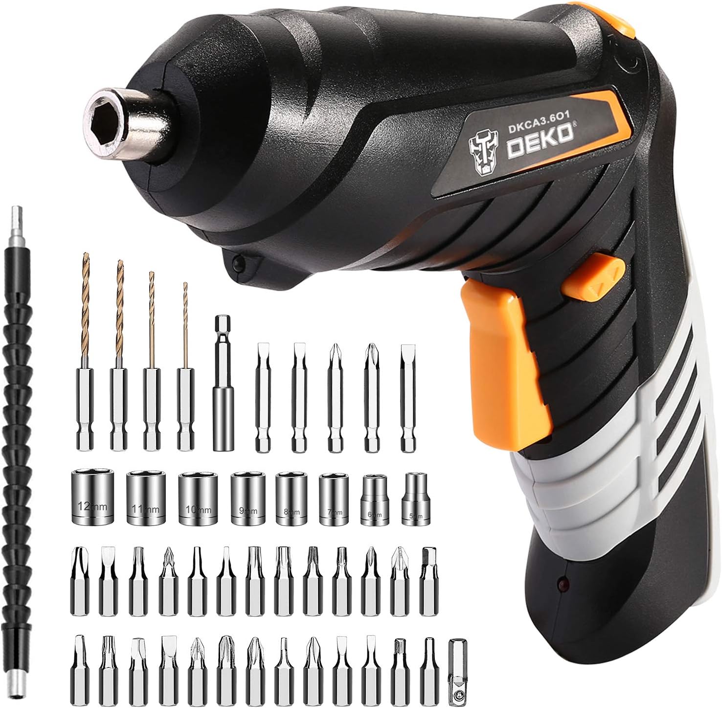 DEKOPRO Cordless Screwdriver, 3.6V Electric Screwdriver Household Battery Rechargeable Drill Driver Power, 47pcs Accessories, Adjustabl