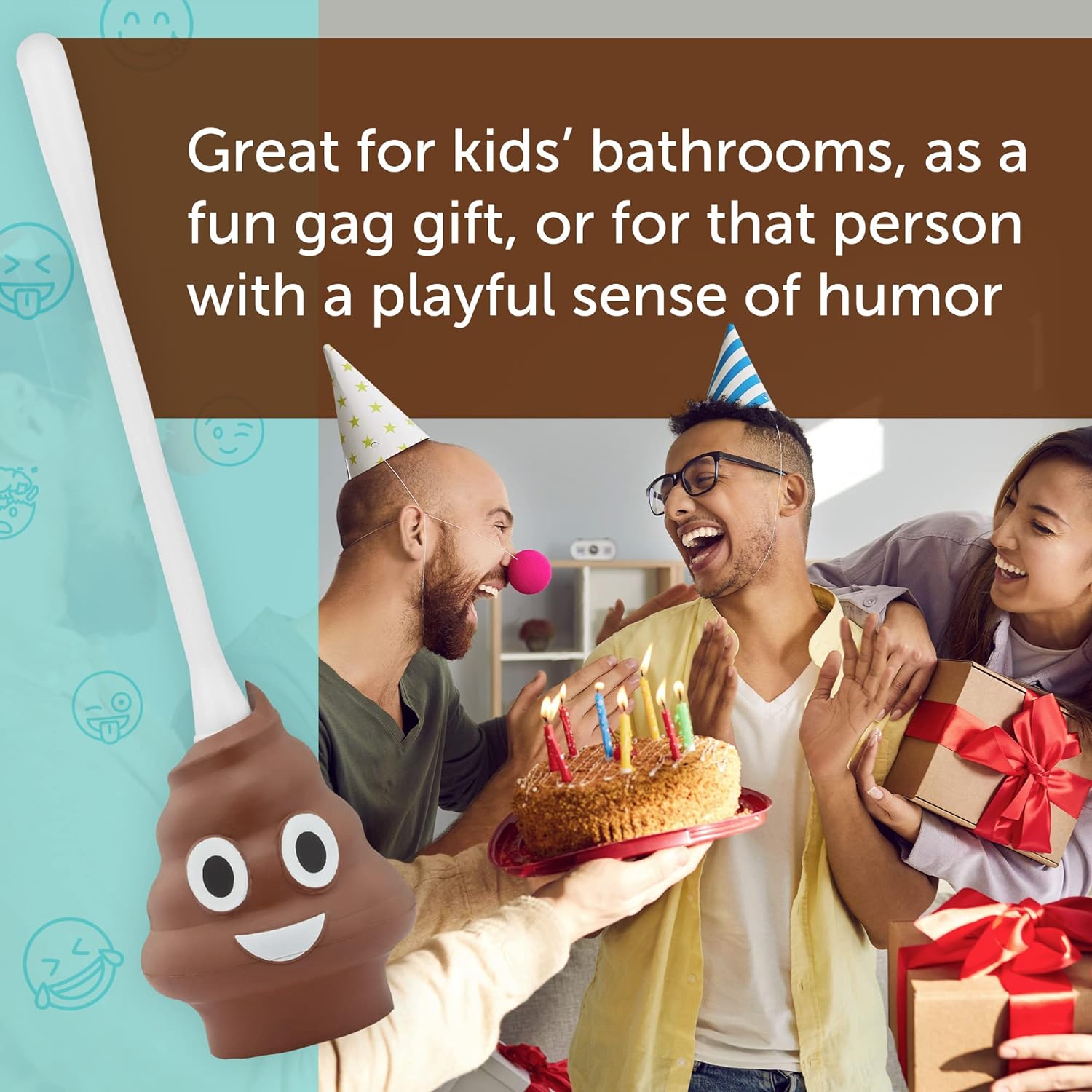 Maplefield Emoji Plunger - Poop Emoji Plunger - Put The LOL in Bathroom Mishaps - Funny Emoji Bathroom Accessory - Toilet Plunger - Great