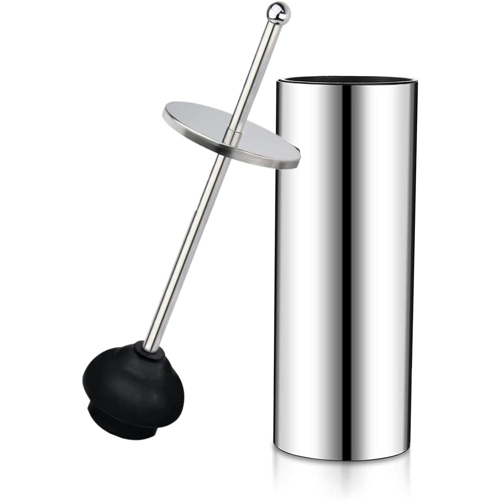 Gecious Black Toilet Plunger with Holder Bathroom Metal Canister Holder Drip Cup, Heavy Duty, Deep Cleaning