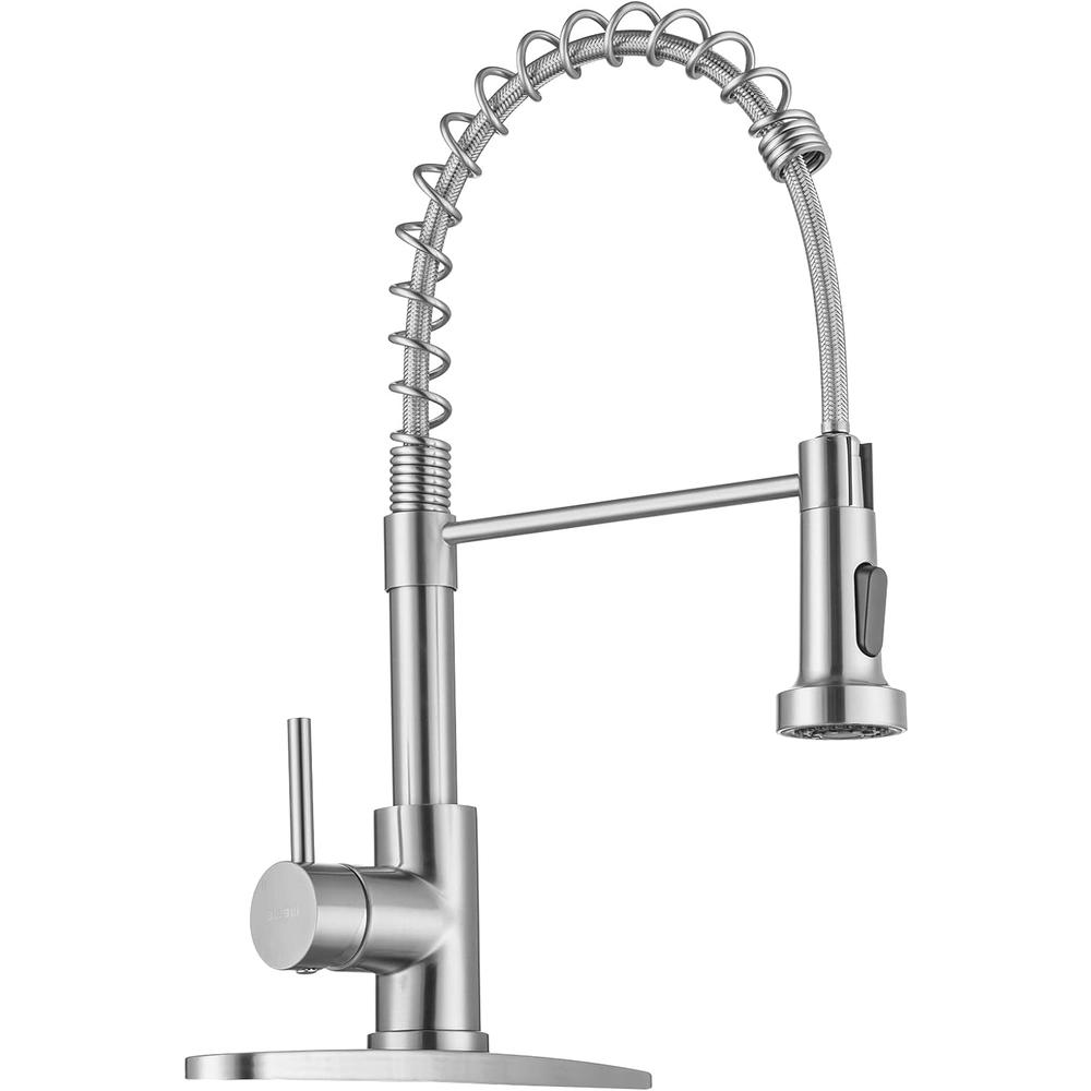 Wewe Kitchen Faucets, Brushed Nickel Kitchen Faucet with Pull Down Sprayer, Industrial Spring Single Handle Stainless Steel Kitchen