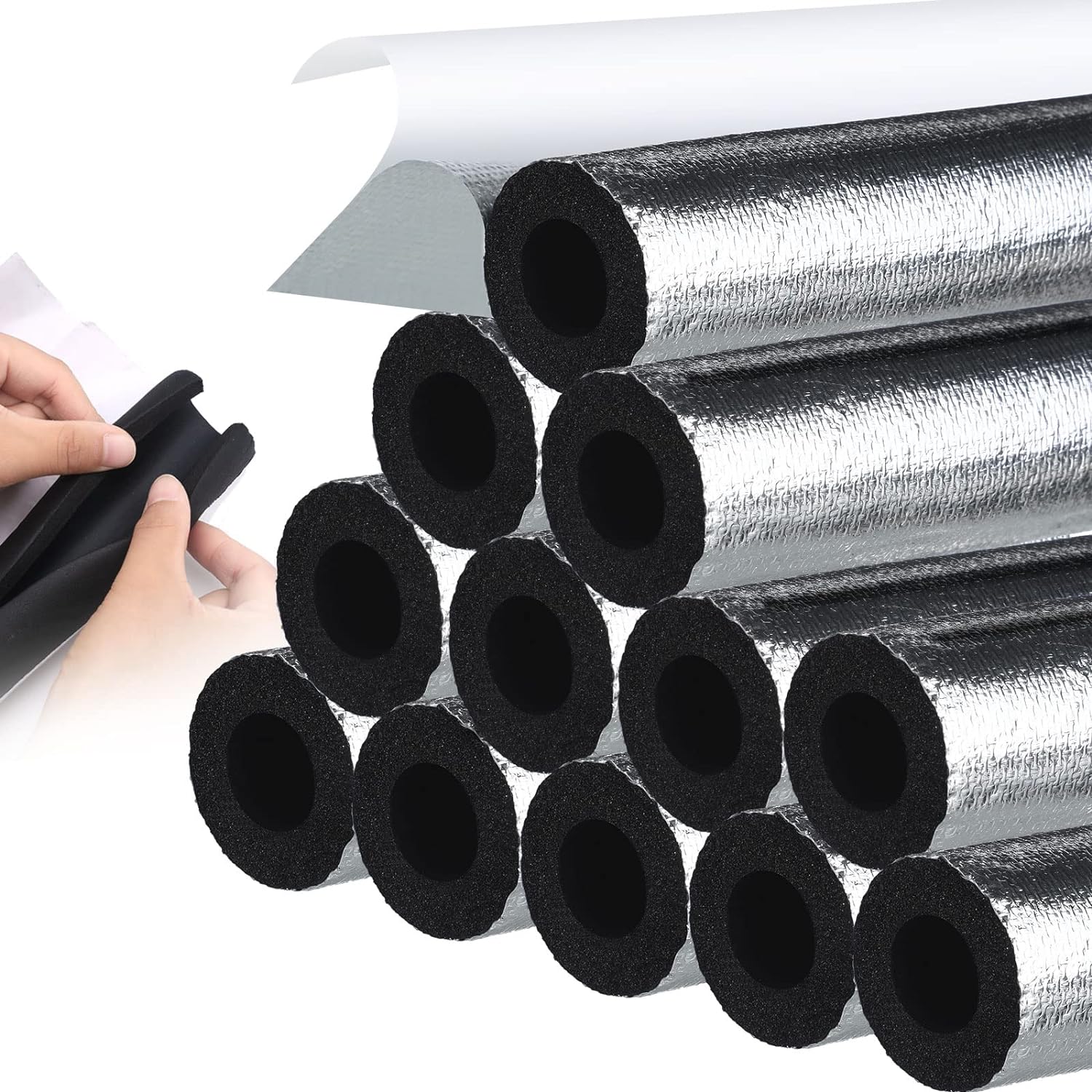 Kingdder Self Adhesive Foam Pipe 12 Pack Pipe Insulation Freeze Protection for Pipe Insulation Foam Insulation Pipe for Outdoor Water Pi