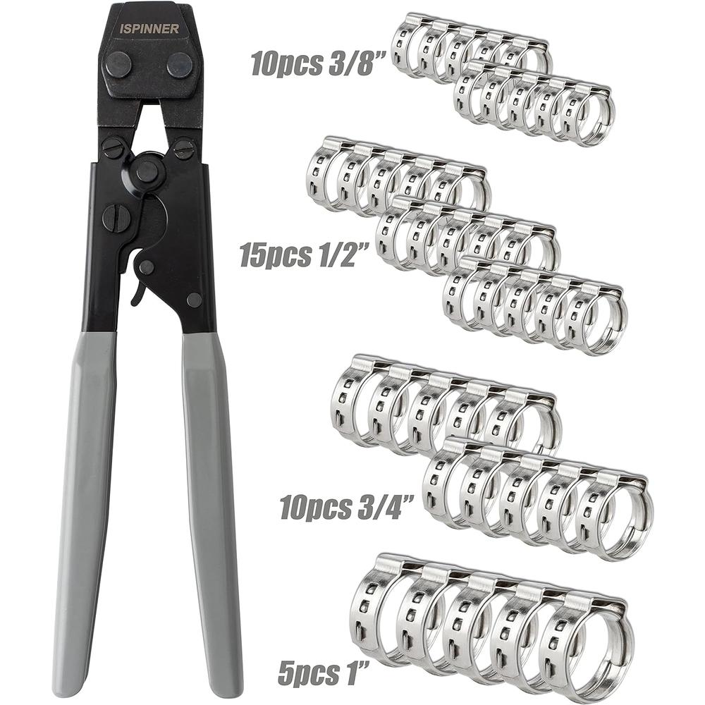 XM ISPINNER PEX Crimping Tool, Clamp Cinch Crimp Tool Crimper for Stainless Steel PEX Clamps from 3/8" to 1", with 40pcs