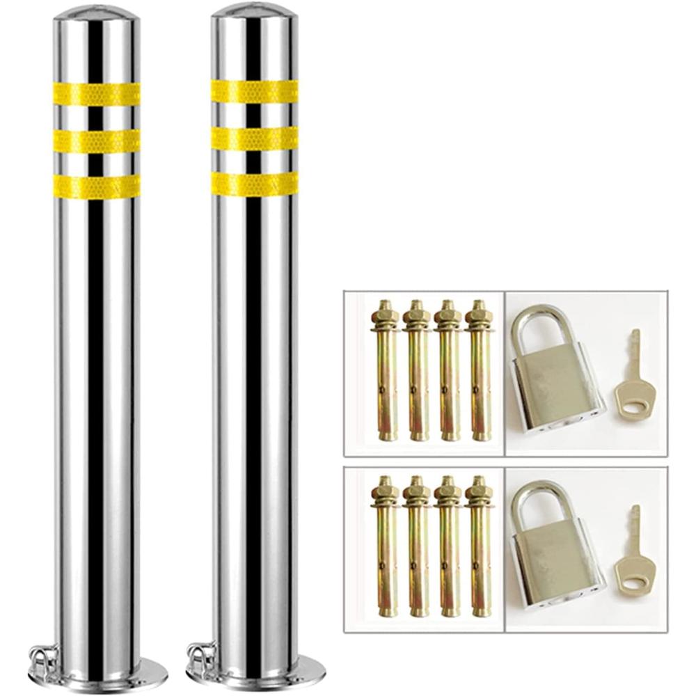 SELT ZHAOCC Parking Post, Parking Barrier, for Parking Lot Set of 2 Parking Bollards Removable Stainless Steel Safety Barrier with R