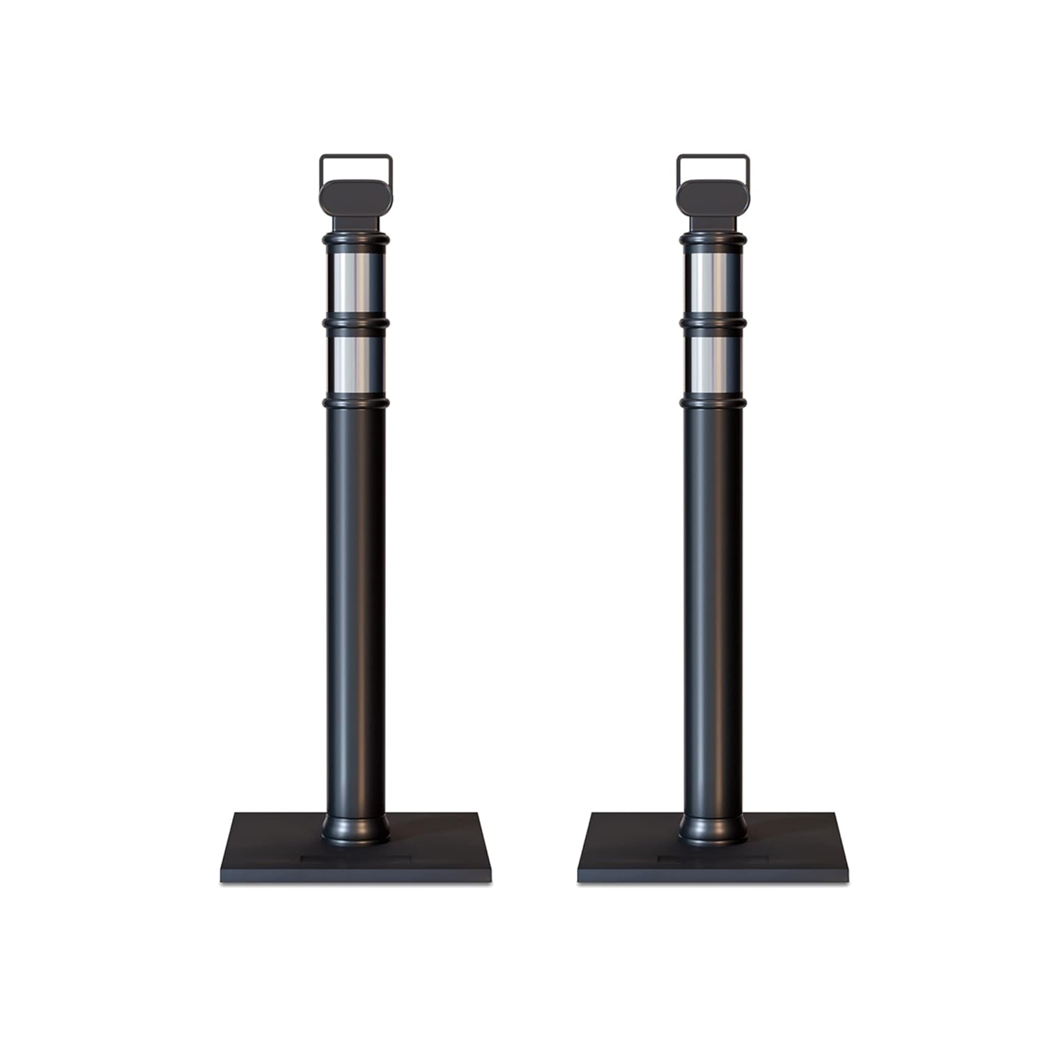 Generic Trafford Industrial Set of 2 45" Delineator Posts with Removable 10lb Rubber Base, Reflective Collars - Black