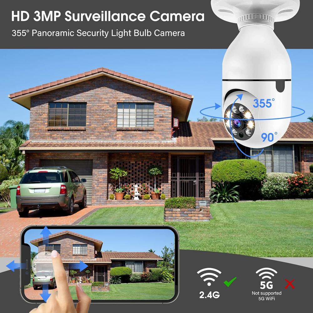 USICSEE-AX Wireless Light Bulb Camera WiFi Security Cameras Wireless Outdoor Surveillance Camera, Monitor Cam, Automatic Human Tracking Ni