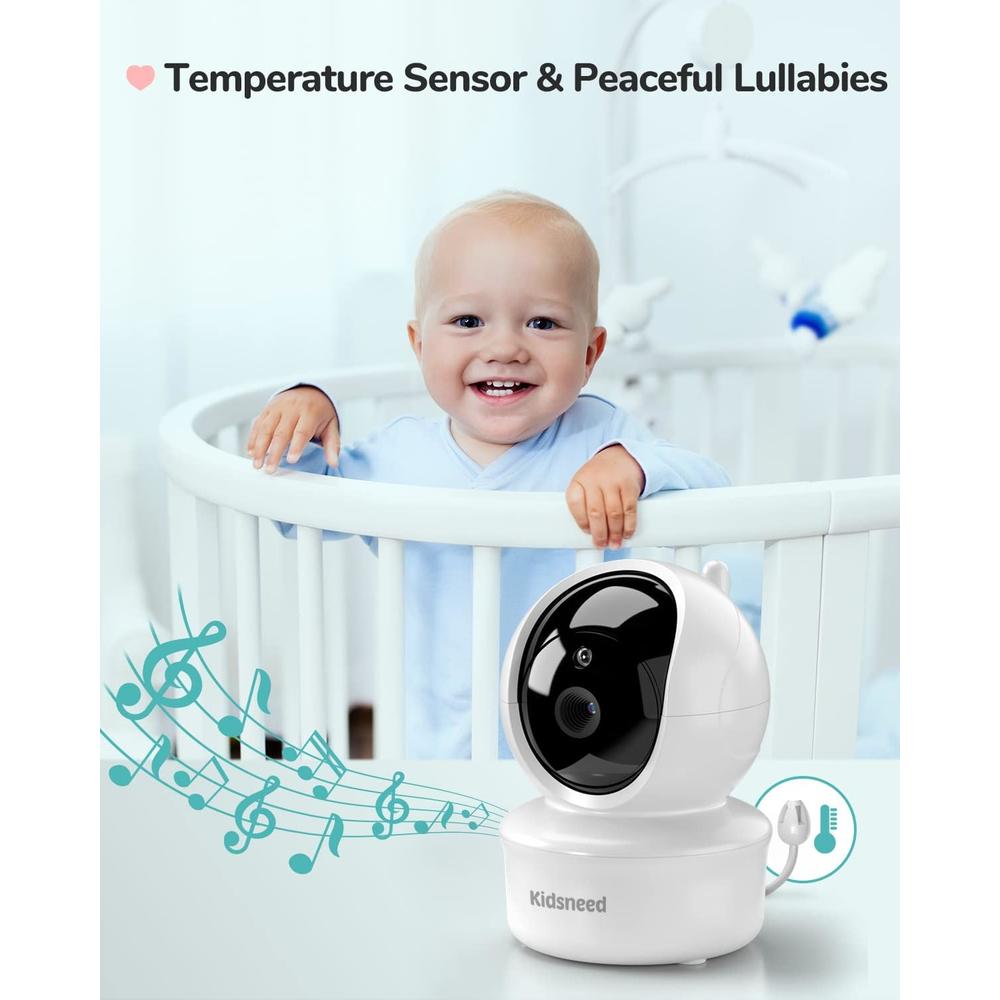 Kidsneed Baby Monitor with 2 Cameras.  Video Baby Monitor with Remote Pan-Tilt-Zoom Camera, Large Screen Night Vision, Two Way Talk, Tem