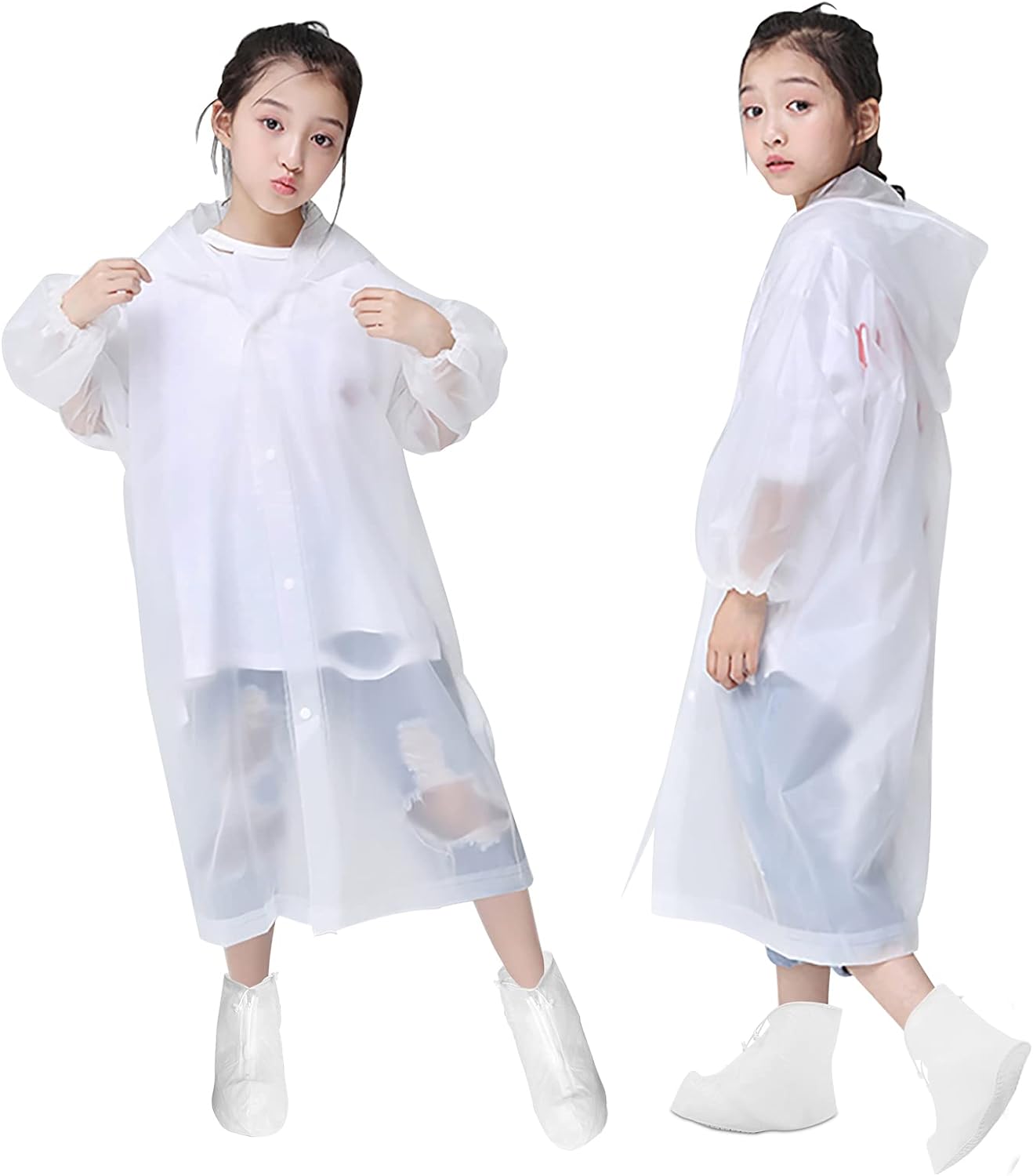 Mafomil EVA Rain Ponchos for Kid Adults, Reusable Portable Rain Poncho with Waterproof Shoe Covers Poncho with Hood Emergency