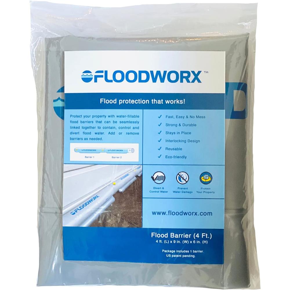 Floodworx Water Barrier for Flood Protection - Sandbag Alternative - Reusable and Interlocking - Quick Fill Bags to Contain Con