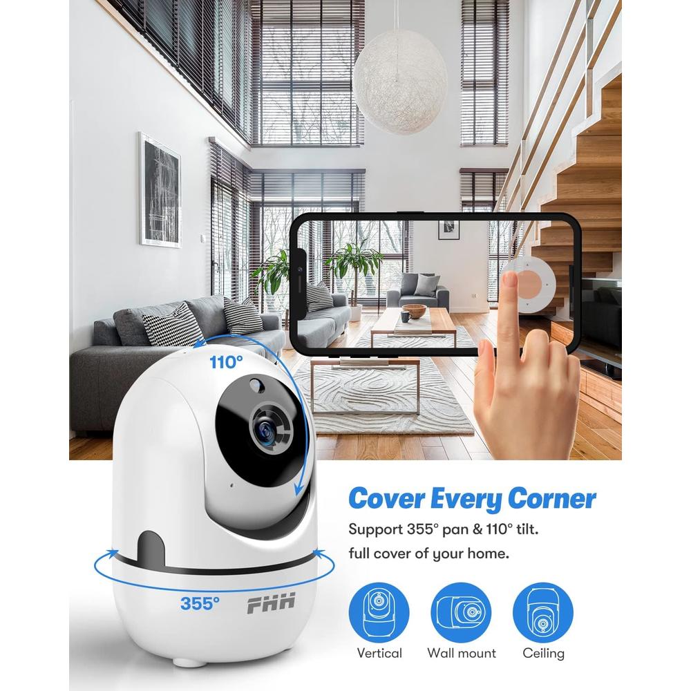 fhh Security Camera -  2K Cameras for Home Security with Night Vision, Two-Way Audio,Motion Detection, Phone APP,Remote Contol Indo