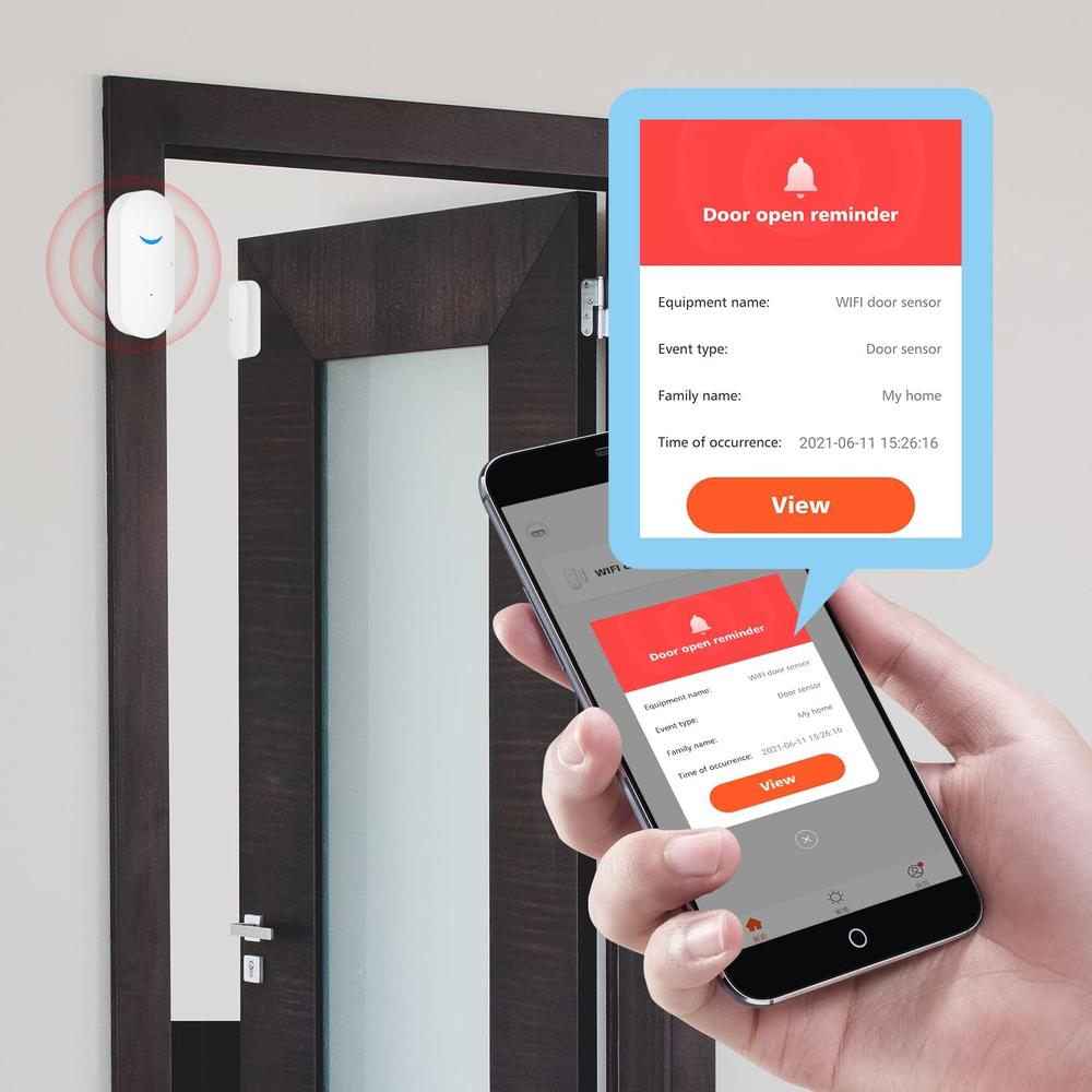 SENCKIT 2 Pack WiFi Wireless Door Window Sensor,TUYA Smart Alarm with Free Notification APP Control Home Security Alarm System, Compati