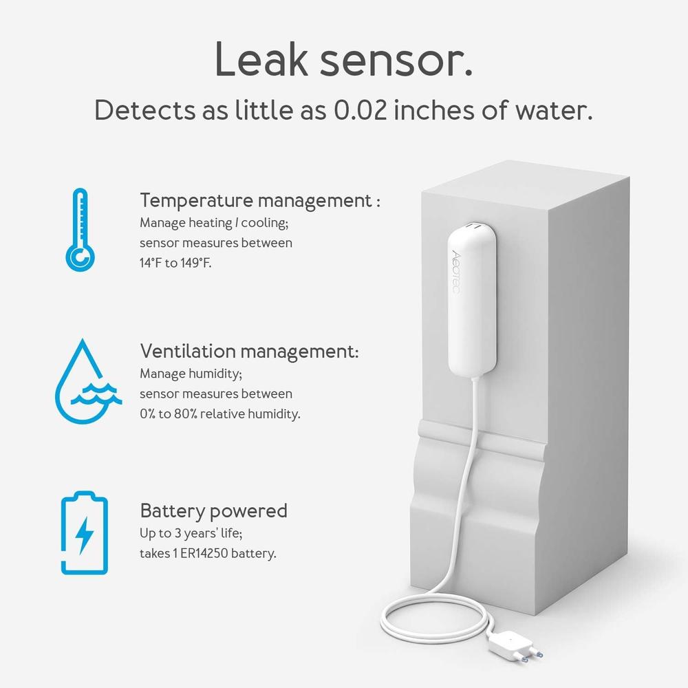 Aeotec Zwave Water Sensor:  Water Sensor 7 Pro, with Flood, Temperature, Humidity Sensor, SmartThings Sensor Compatible, Z-Wave Plus,