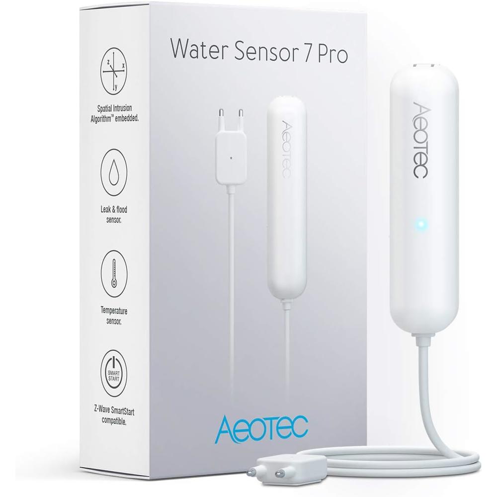 Aeotec Zwave Water Sensor:  Water Sensor 7 Pro, with Flood, Temperature, Humidity Sensor, SmartThings Sensor Compatible, Z-Wave Plus,