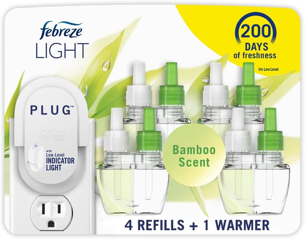 Generic Febreze Plug In Air Fresheners, Light Bamboo, Odor Eliminator for Strong Odors, 1 Warmer + 4 Oil Refills