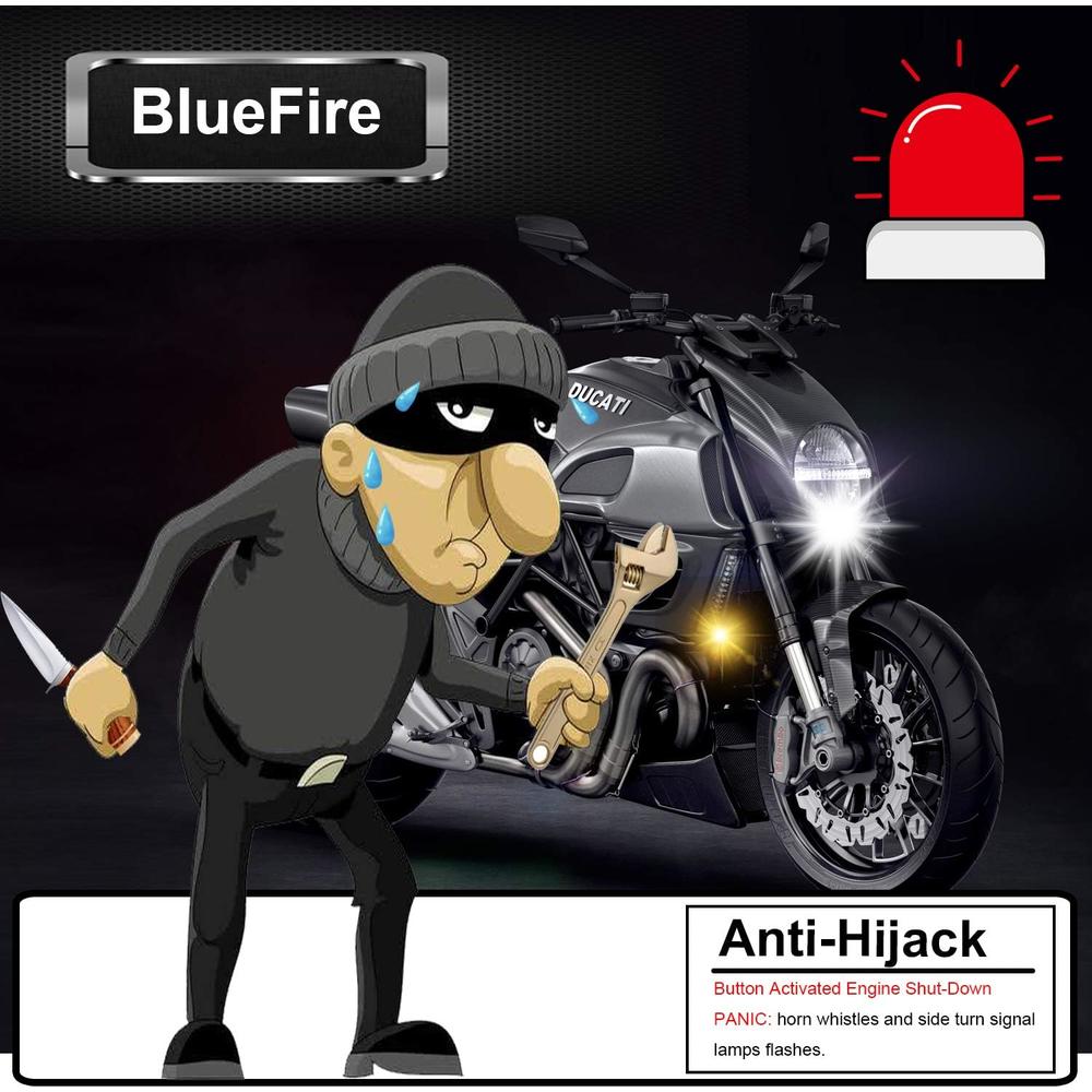 Bluefire Upgraded Motorcycle Security Kit Alarm System Engine Start Arming Disarming Anti-Hijacking Cutting Off Remote