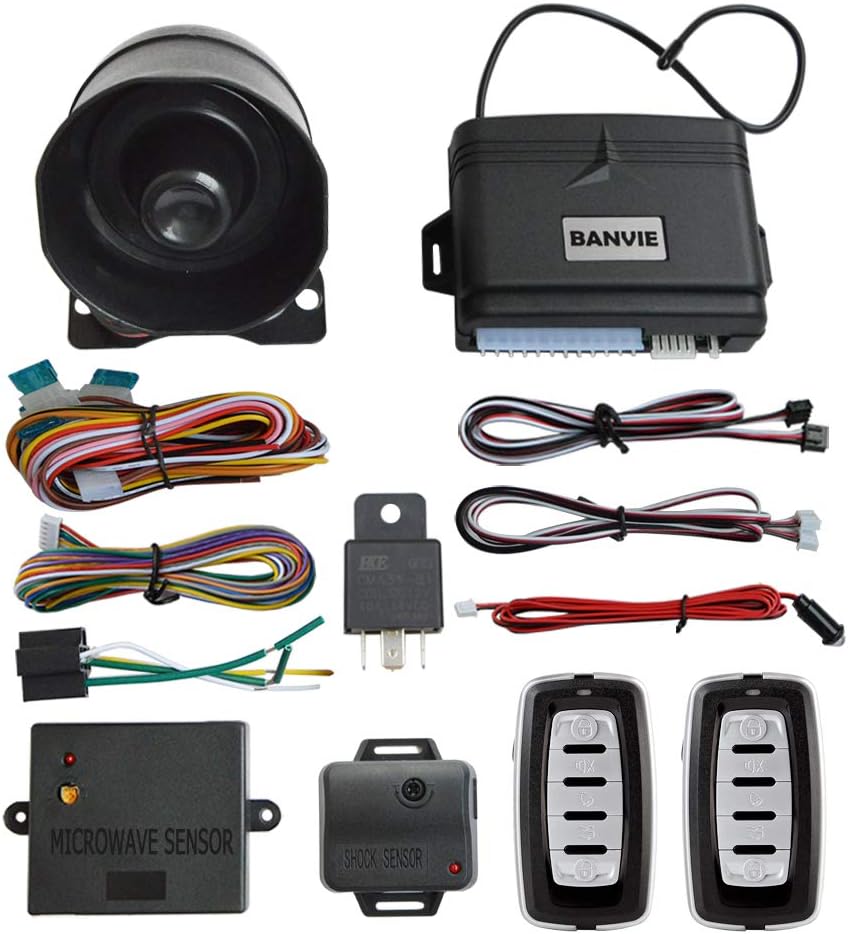 Generic BANVIE Car Alarm System, Security Antitheft Alarm Systems with Keyless Entry, with Microwave Sensor