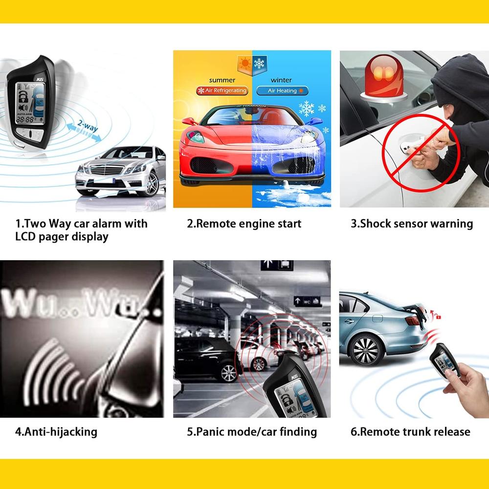 Generic Acteam 2 Way LCD Car Alarm System Car Security with Remote Start System DC12V 1500M Long Remote Range