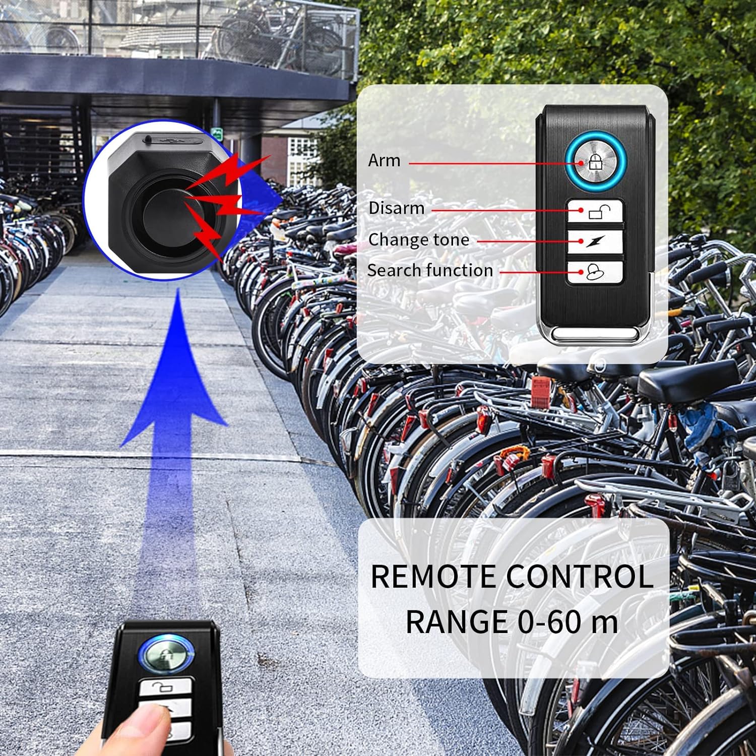 Generic NineLeaf Anti-Theft Bike Alarm with Mount, USB C Rechargeable 110dB Burglar Vibration Motorcycle Bicycle Alarm Security System