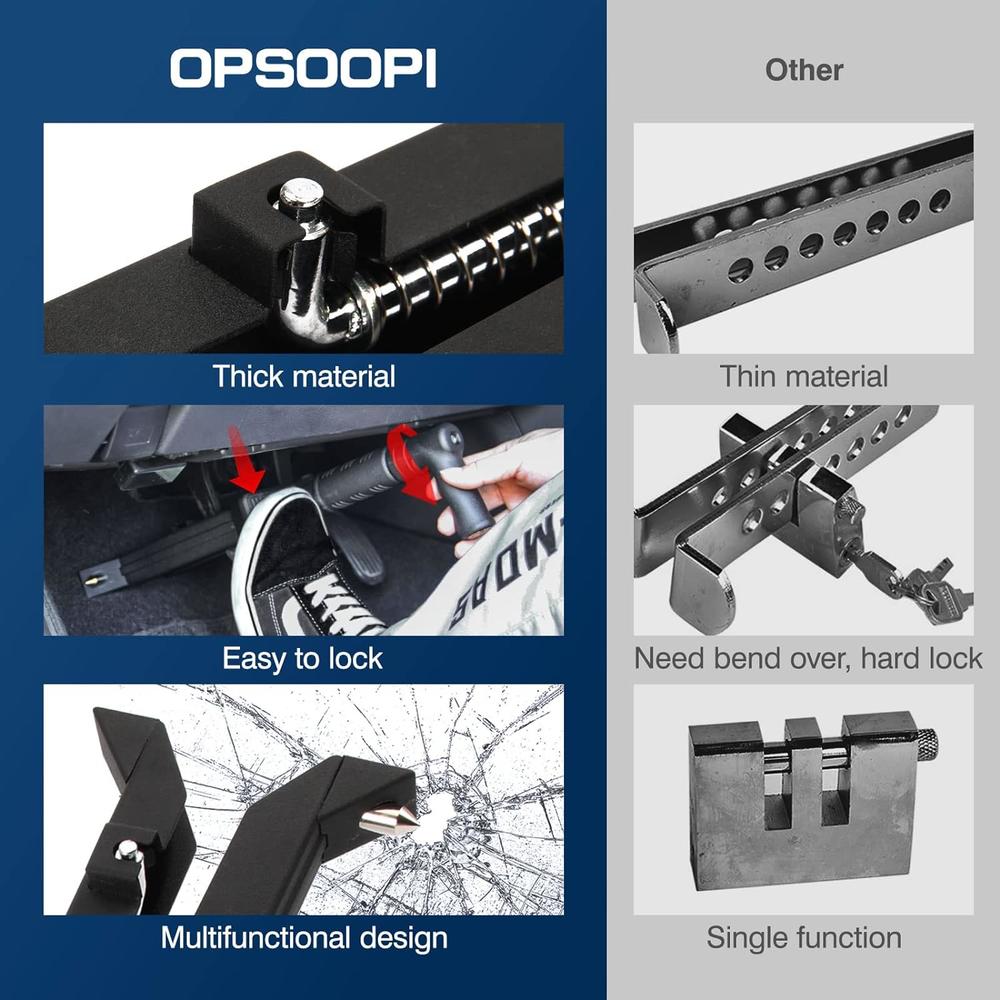 OPSOOPI Brake Pedal Lock, Anti Theft Car Device Brake Clutch Lock, Universal Car Lock Security Protection for Truck/ Auto/SUV/Van, with