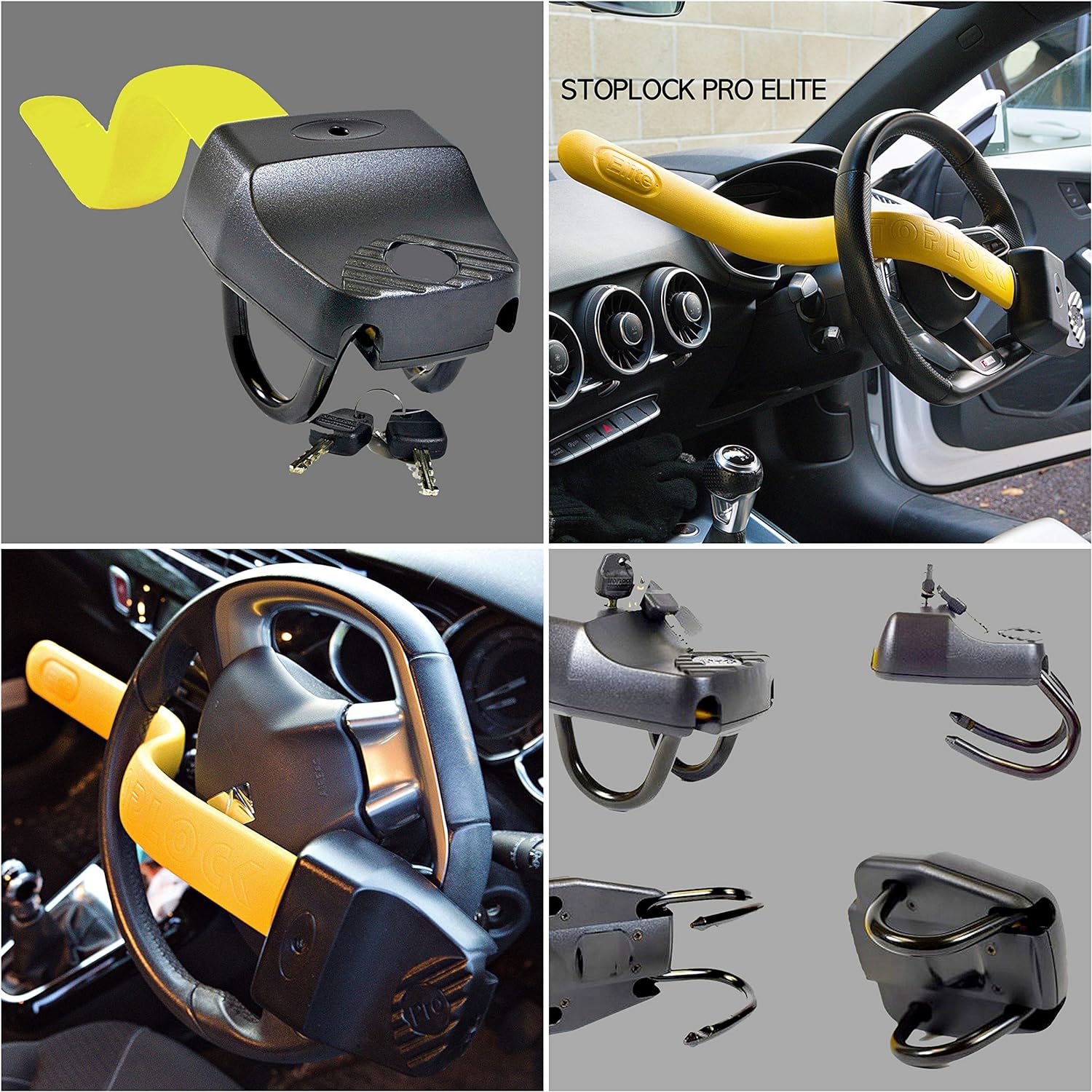 Stoplock 'Pro Elite' - Steering Wheel Lock for Cars - Secure Anti-Theft Device W/Keys