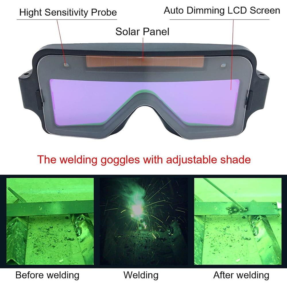 Generic Welding Goggles Auto Darkening,Solar Auto Darkening Welding Glasses Over Glasses Mask Helmet, Welder Safety Eye Protection PC G