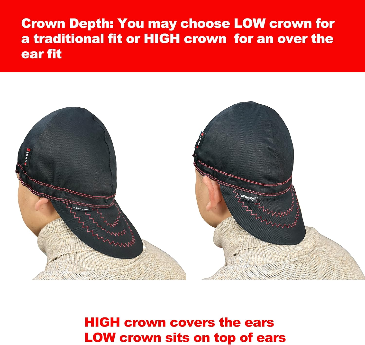 Fullsheild FR Welding Cap HRC2 Flame Resistant 2-ply Cotton Reversible Welder Hat Hood USA Standard Short Crown Black