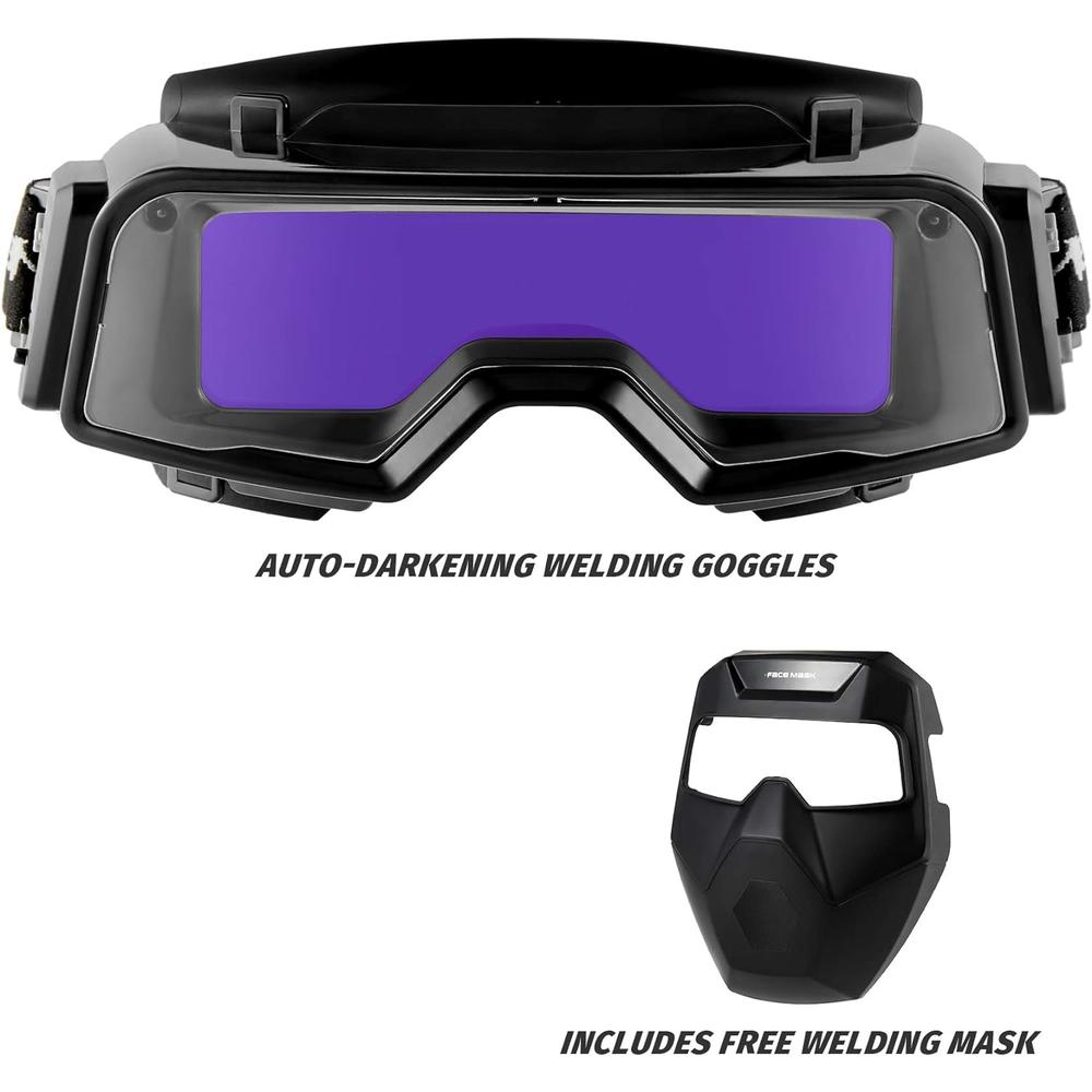 CREWORKS Auto Darkening Welding Goggles with 2 Arc Sensors and Face Shield, Welder Face Mask with Eye Shield, Self Tinting Welding Helme