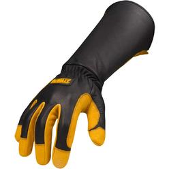 DeWalt Premium Leather Welding Gloves, Fire/Heat Resistant, Gauntlet-Style Cuff, Elastic Wrist, Medium