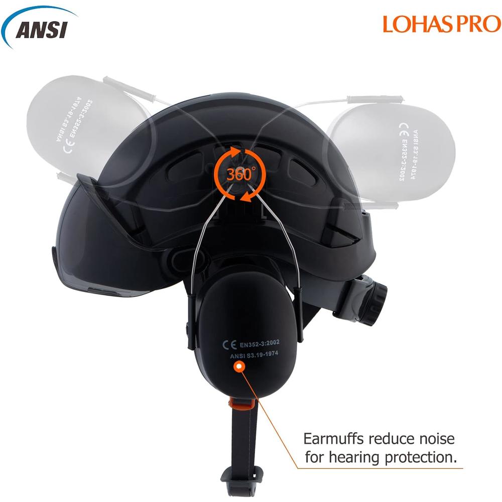 LOHASPRO Hardhat Arborist Forestry Helmet Safety Hard Hat with Visor and Ear Muffs for Tree Service Logging Cutting Wood Chopping Chainsaw Helme