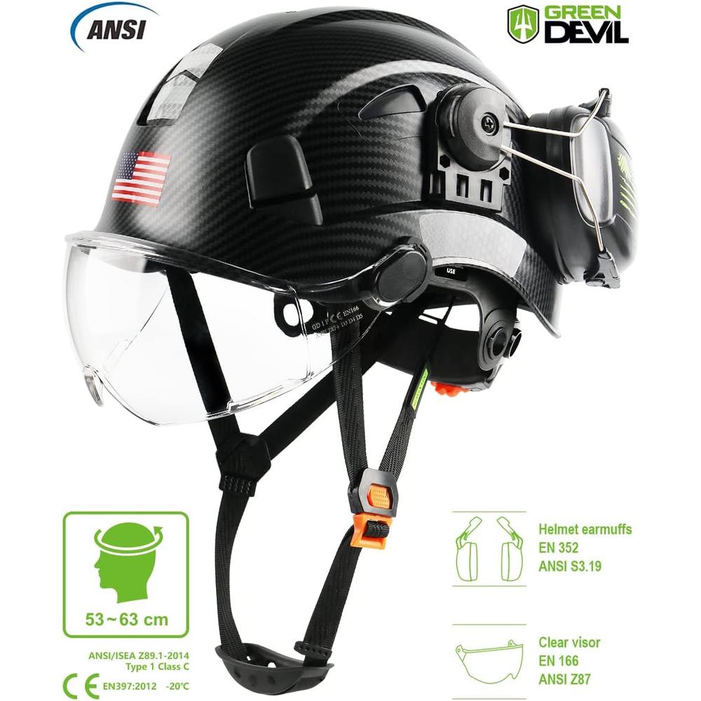 GREEN DEVIL Safety Helmet Hard Hat Adjustable Lightweight Vented ABS Work Helmet for Men and Women 6-Point Suspension ANSI Z89.1 Approved I