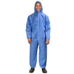 AMZ Supply AMZ Disposable Overalls with Hood Large, Pack of 5 Blue Protective Coveralls, Low-Lint PPE Gown Disposable with Front Zip, Elas