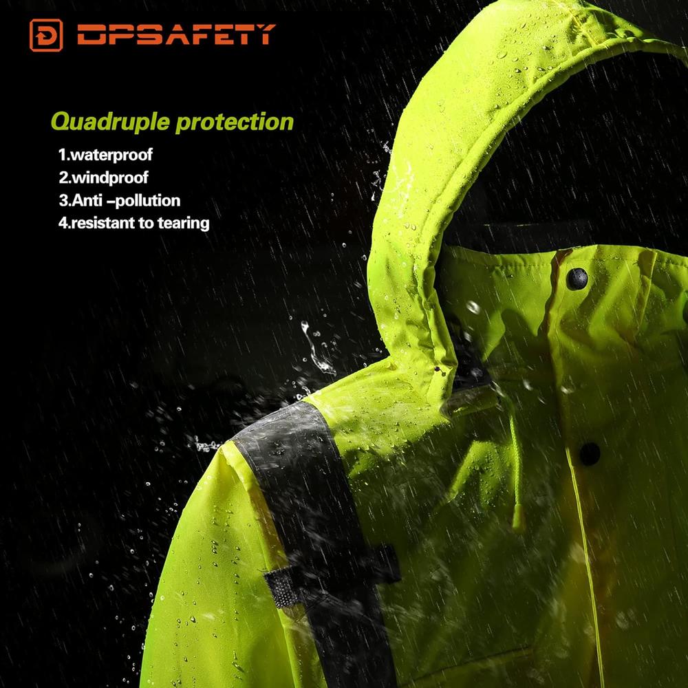 Generic DPSAFETY safety jacket, Reflective high Visibility Hooded jacket, Hi-Vis Bomber Jacket with Pockets and Zipper