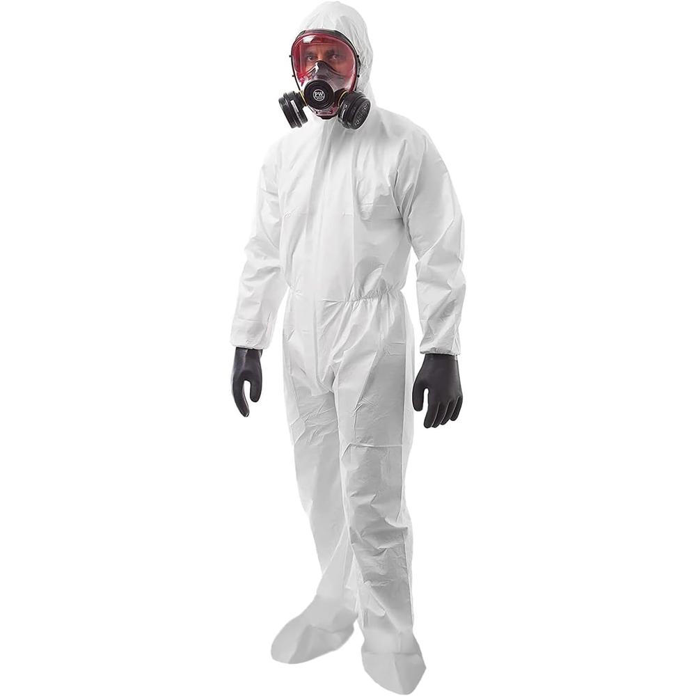 AMZ Medical Supply Hazmat Suits Disposable Medium. Pack of 5 Disposable Coveralls. 60 gsm Microporous Protective Suits with Attached Hood, Boots,
