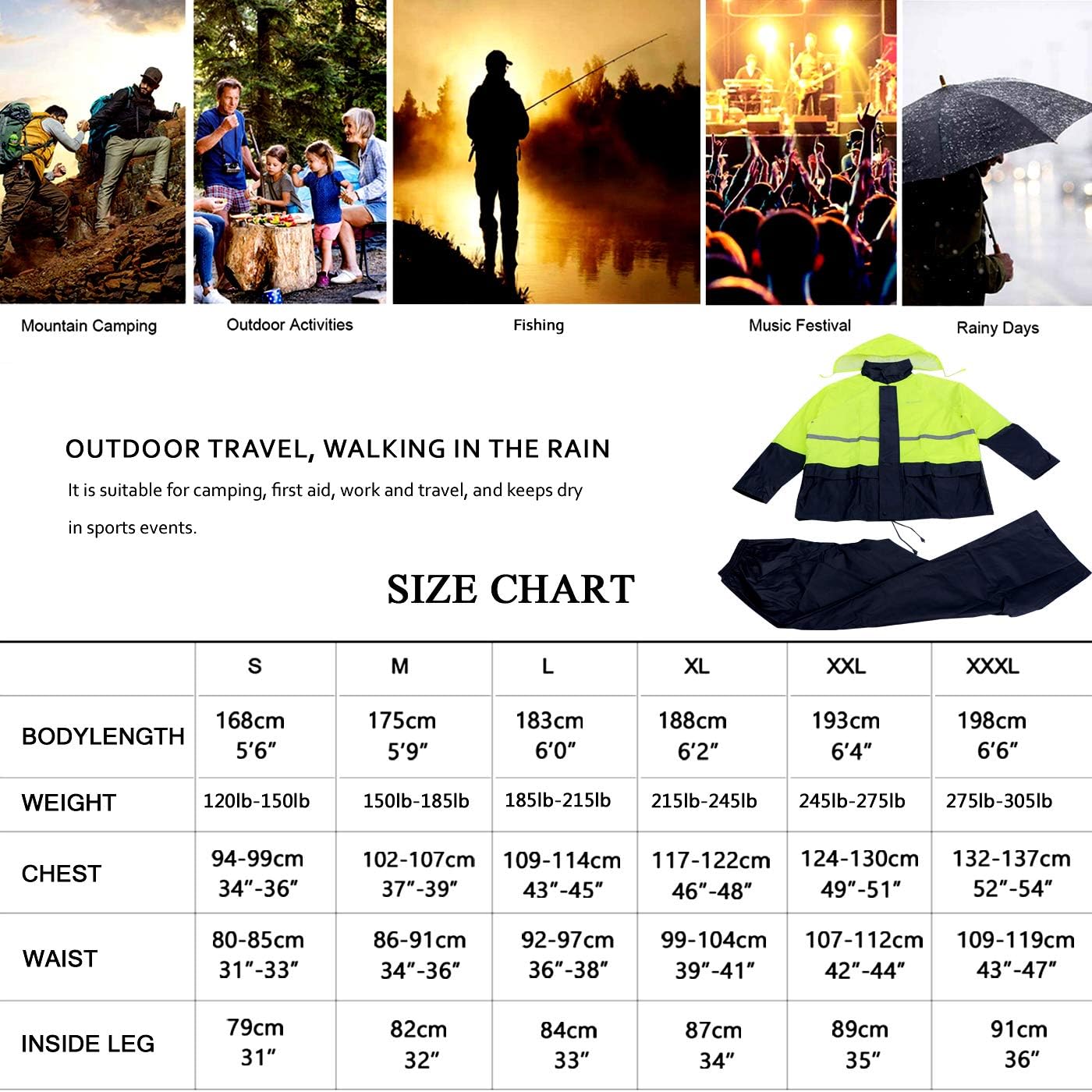 Generic Rain Suit, Rain Gear for Men Women Waterproof Work Lightweight Rainwear Rain Coat (Jacket