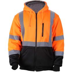 FONIRRA High Visibility Safety Hooded for Men Wool Fleece Inner Sweatshirt ANSI Class 3 Black Bottom Thermal(3XL, Orange)