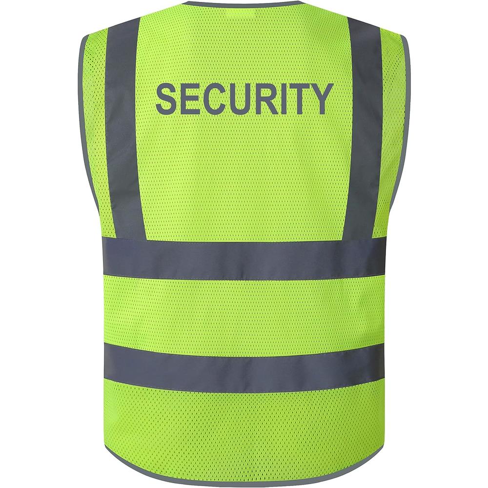 JKSafety 9 Pockets Class 2 Security Hi-Vis HQ Mesh Lite Hi-Vis Zipper Front Safety Vest | Neon Color Body with Retro-Reflective Strips |