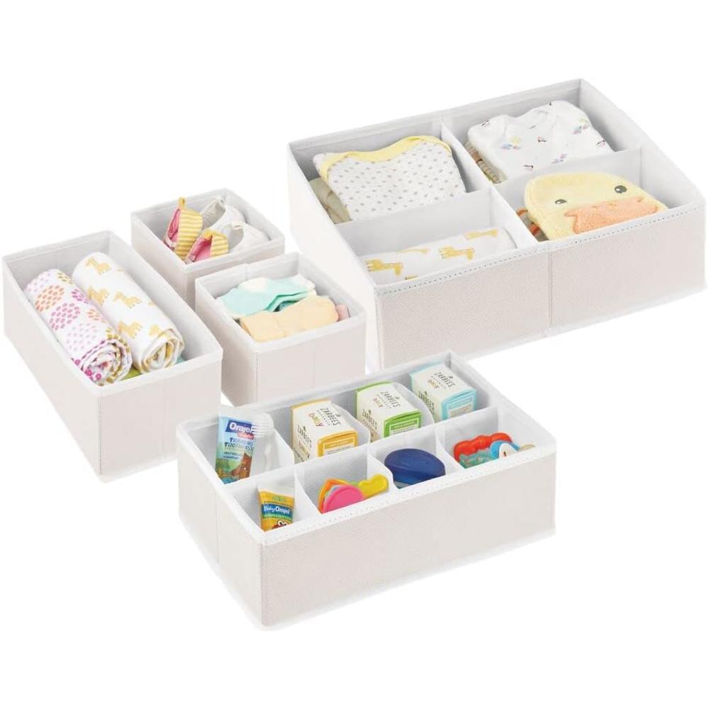 mDesign Soft Fabric Dresser Drawer/Closet Divided Storage Organizer Bins for Nursery - Holds Blankets, Bibs, Socks, Lotion, Clo