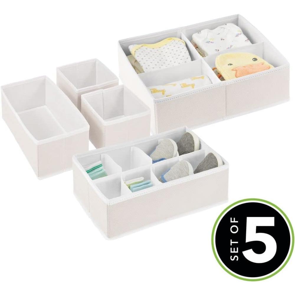 mDesign Soft Fabric Dresser Drawer/Closet Divided Storage Organizer Bins for Nursery - Holds Blankets, Bibs, Socks, Lotion, Clo