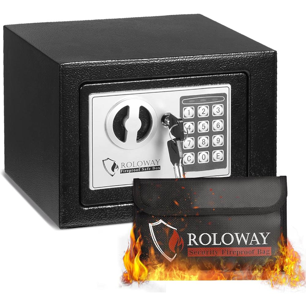 ROLOWAY Steel Money Safe Box for Home with Fireproof Money Bag for Cash Safe Hidden, Security Safe Box for Money Safe with Keys, Lock B
