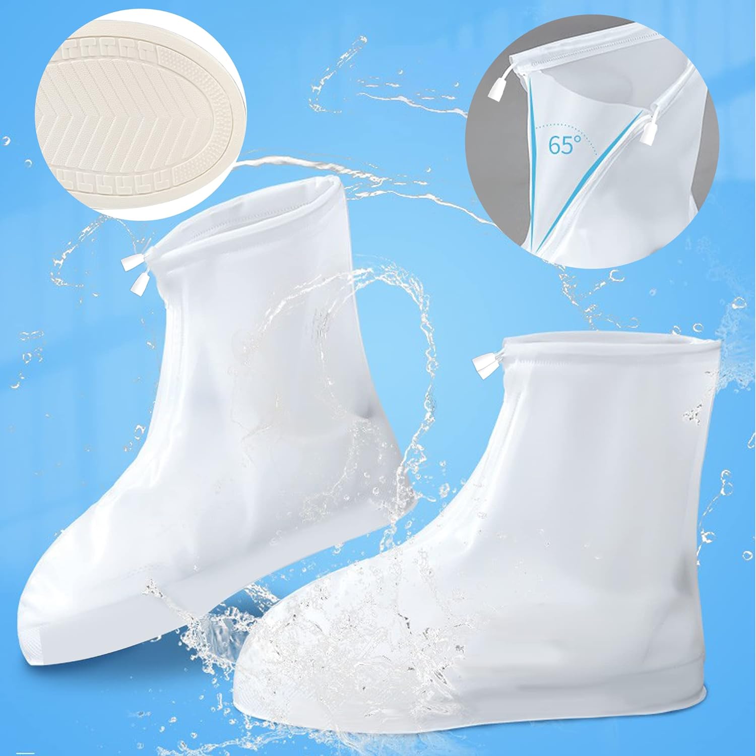 Soogree Rain Boot Waterproof Shoes Covers, Sand Control Non-Slip Shoe Cover Galoshes, PVC Rubber Sole Reusable Rain Snow Boots Overshoe