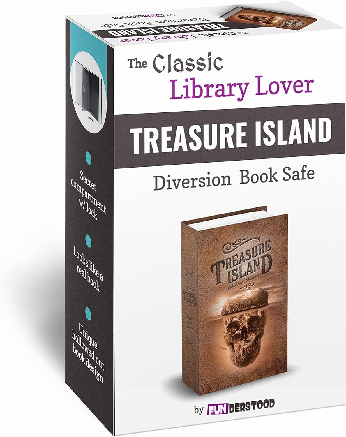 Funderstood Treasure Island Diversion Book Safe , Safe Lock Box, Book Safe w/ Combo Lock, Portable Metal Safe Box, Book Safe, Secret Book H