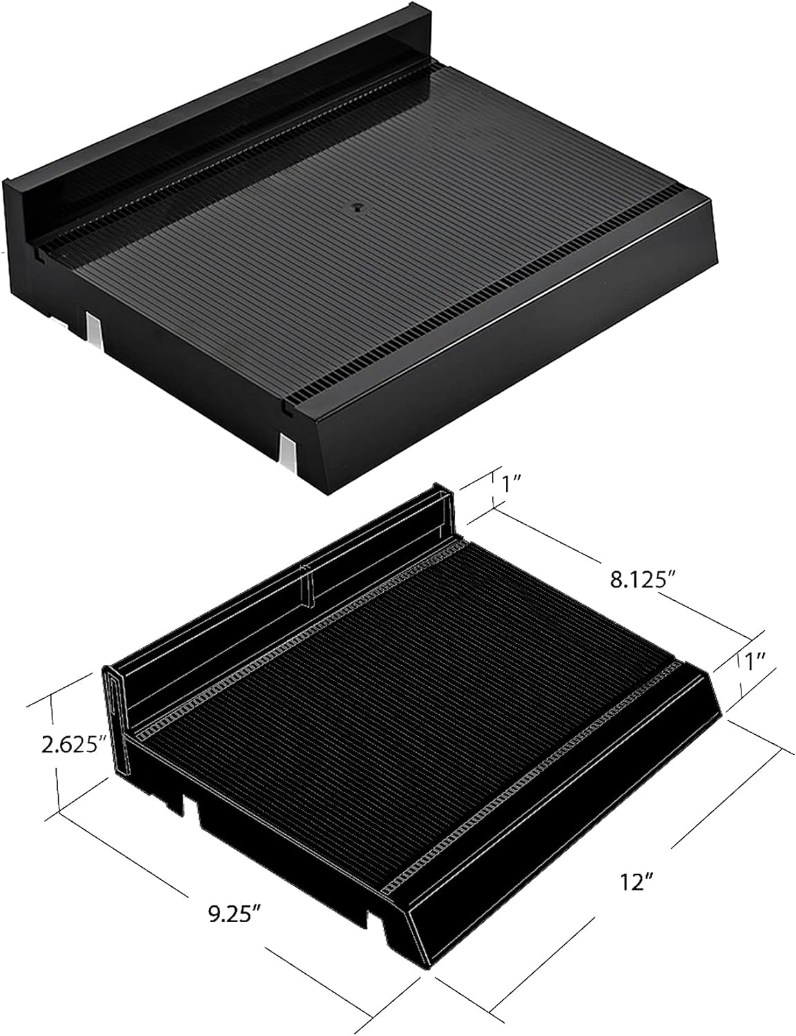 Azar Displays 225830-8COMP-BLK 8 Compartment Divider Bin Cosmetic Tray with Pushers - 8 Slots per Tray, 2-Pack, Black