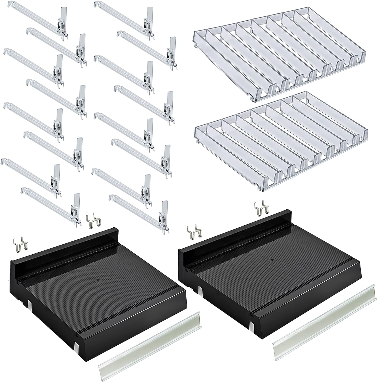 Azar Displays 225830-8COMP-BLK 8 Compartment Divider Bin Cosmetic Tray with Pushers - 8 Slots per Tray, 2-Pack, Black