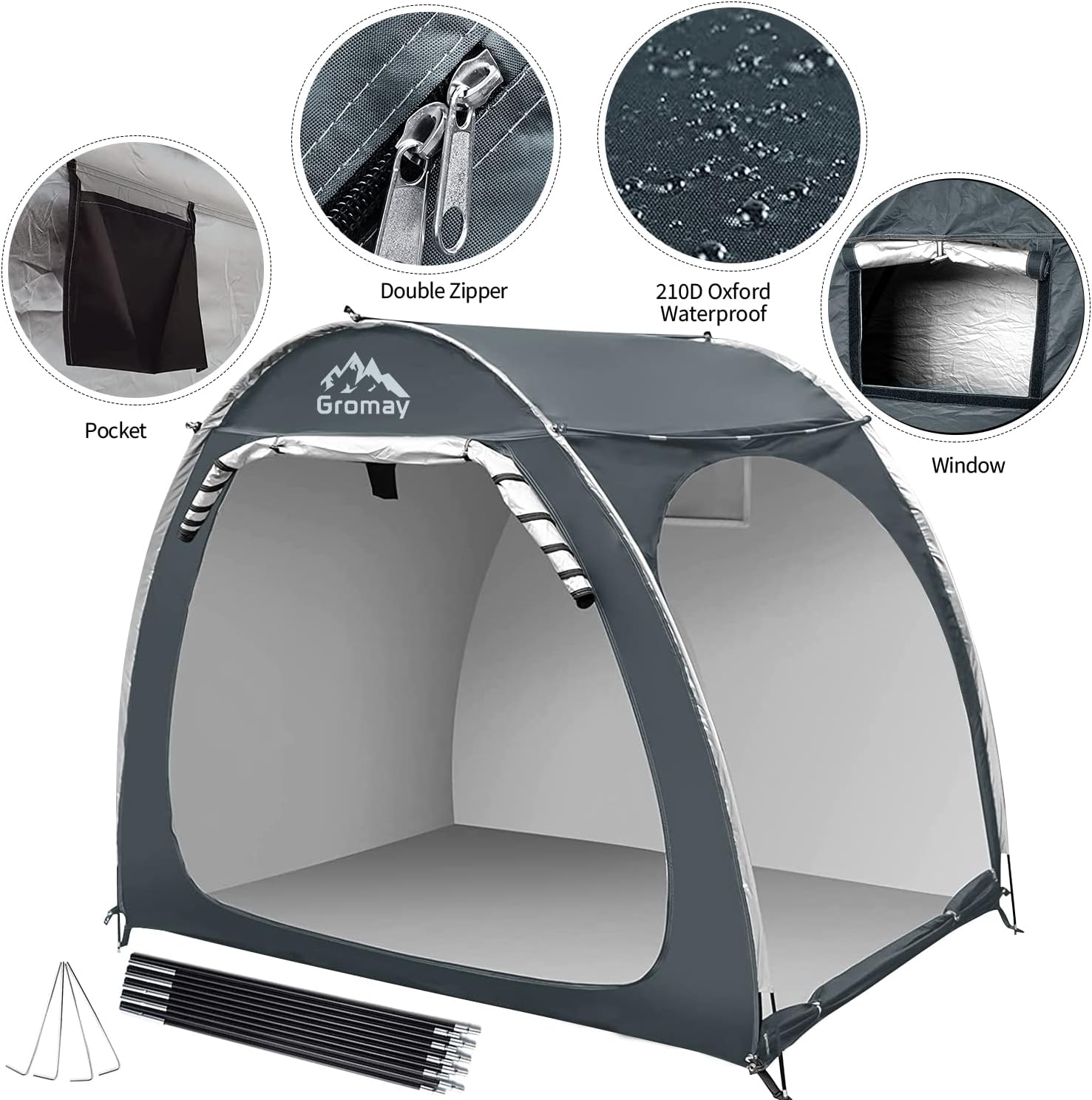 gromay Outdoor Bike Storage Tent, Portable Bicycle Motorcycle Storage Shed for 4 Bikes, Waterproof Silver Coated Oxford Bike Cover, Fo