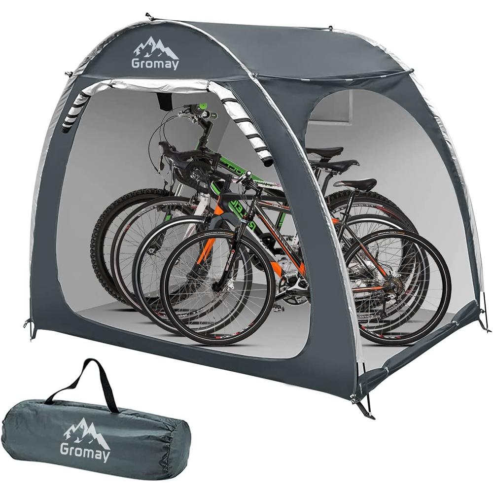 gromay Outdoor Bike Storage Tent, Portable Bicycle Motorcycle Storage Shed for 4 Bikes, Waterproof Silver Coated Oxford Bike Cover, Fo