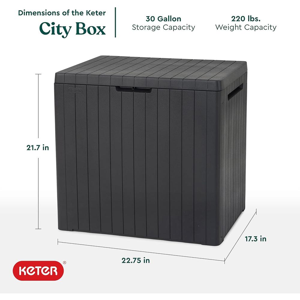 Keter City 30 Gallon Resin Deck Box for Patio Furniture, Pool Accessories, and Storage for Outdoor Toys, Graphite